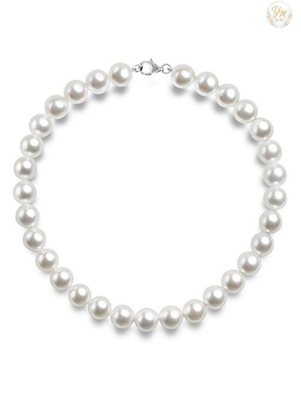925 Sterling Silver 10mm Shell Pearl Necklace 18 Inch Knotted Strand Choker